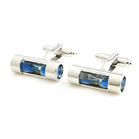 Cufflinks, Brass, platinum color plated, with glass & sandglass, nickel, lead & cadmium free, 22x8mm, 5Pairs/Lot, Sold By Lot