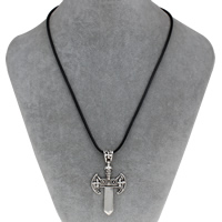 Zinc Alloy smykker halskæde, med Vokset Hamp Cord, med 7cm extender kæde, Sword, antik sølv farve forgyldt, bly & cadmium fri, 31x52x4mm, Solgt Per Ca. 20.5 inch Strand