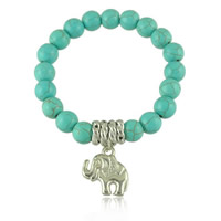 Zinc Alloy Bracelet with Turquoise Elephant platinum color plated Bohemian style & charm bracelet nickel lead & cadmium free 10mm Length Approx 6 Inch Sold By Lot