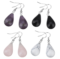 Gemstone Drop Earring with Brass Teardrop platinum color plated natural nickel lead & cadmium free 43mm Sold By Pair