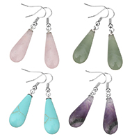 Gemstone Drop Earring with Brass Teardrop platinum color plated natural nickel lead & cadmium free 48mm Sold By Pair