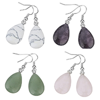 Gemstone Drop Earring with Brass Teardrop platinum color plated natural nickel lead & cadmium free 40mm Sold By Pair