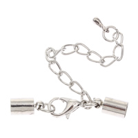 Brass Lobster Claw Cord Clasp, silver color plated, with end cap, lead & cadmium free, 5x33mm, Hole:Approx 5mm, 50PCs/Bag, Sold By Bag