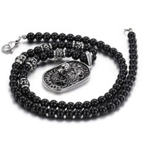 Мужчины ожерелье, Стеклянный, с нержавеющая сталь, чернеют, 31x53mm, Продан через Приблизительно 27.9 дюймовый Strand