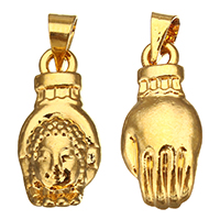 Buddyjski biżuteria wisiorek, Mosiądz, Budda, Platerowane prawdziwym złotem, bez zawartości niklu, ołowiu i kadmu, 8.50x18x5mm, otwór:około 4x4mm, 100komputery/wiele, sprzedane przez wiele