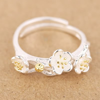 925 Sterling Silver Open Finger Ring, Flower, plated, adjustable & two tone, 6.50mm, US Ring Size:4, 5PCs/Lot, Sold By Lot