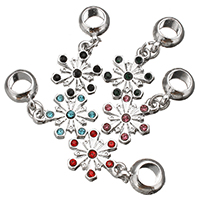 European Style Tibetan Style Dangle Beads, Flower, platinum color plated, without troll & with rhinestone, more colors for choice, nickel, lead & cadmium free, 29mm, 12x16x2.5mm, 8.5x12x4.5mm, Hole:Approx 5mm, 100PCs/Lot, Sold By Lot