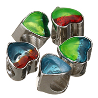 Zinc Alloy European perler, Heart, platin farve forgyldt, uden trold & emalje, flere farver til valg, nikkel, bly & cadmium fri, 7x7.50x8mm, Hole:Ca. 4.5mm, 100pc'er/Lot, Solgt af Lot