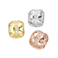 Cubic Zirconia Micro Pave Brass European Beads, Drum, plated, micro pave cubic zirconia & without troll & hollow, more colors for choice, nickel, lead & cadmium free, 8x8mm, Hole:Approx 4.5mm, 5PCs/Lot, Sold By Lot