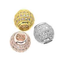 Cubic Zirconia Micro Pave Brass European Beads, Drum, plated, micro pave cubic zirconia & without troll, more colors for choice, nickel, lead & cadmium free, 10x11mm, Hole:Approx 5mm, 5PCs/Lot, Sold By Lot