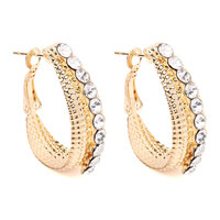 Stainless Steel Hoop Earring gold color plated with rhinestone Sold By Pair