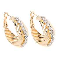 Stainless Steel Hoop Earring gold color plated with rhinestone Sold By Pair