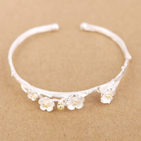 925 Sterling Silver Cuff Bangle Flower plated open & two tone Inner Approx 53.5mm Length Approx 7.5 Inch Sold By PC