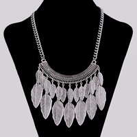 Fashion Fringe Necklace, Tibetan Style, with iron chain, with 5cm extender chain, Leaf, antique silver color plated, twist oval chain & with rhinestone, lead & cadmium free, 280x50mm, Sold Per Approx 15.5 Inch Strand