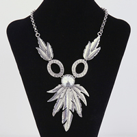 Fashion Fringe Necklace Zinc Alloy with iron chain & Crystal with 5cm extender chain Leaf antique silver color plated rolo chain & faceted lead & cadmium free Sold Per Approx 16.5 Inch Strand