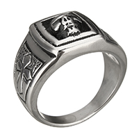 Rustfrit stål Mænd Finger Ring, 316 Stainless Steel, Skull, forskellig størrelse for valg & sværte, 16x7mm, 5pc'er/Lot, Solgt af Lot