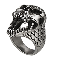 Rustfrit stål Mænd Finger Ring, 316 Stainless Steel, Skull, forskellig størrelse for valg & sværte, 31.50x10mm, 5pc'er/Lot, Solgt af Lot