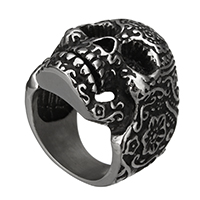 Кольцо пальца мужчины из нержавеющей стали, Нержавеющая сталь 316, Череп, разный размер для выбора & чернеют, 29x9mm, 5ПК/Лот, продается Лот