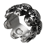 Hombres de acero inoxidable anillo del dedo, acero inoxidable 316, Calavera, diverso tamaño para la opción & con diamantes de imitación & ennegrezca, 14.50x4mm, 5PCs/Grupo, Vendido por Grupo