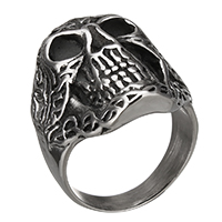 Rustfrit stål Mænd Finger Ring, 316 Stainless Steel, Skull, forskellig størrelse for valg & sværte, 29x7.50mm, 5pc'er/Lot, Solgt af Lot