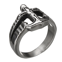 Stainless Steel Finger Ring for Men 316 Stainless Steel Anchor nautical pattern & blacken Sold By Lot
