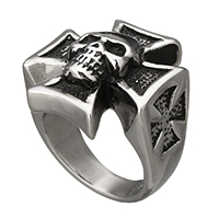 Stainless Steel Finger Ring for Men, 316 Stainless Steel, Skull Cross, different size for choice & blacken, 22x8mm, 5PCs/Lot, Sold By Lot