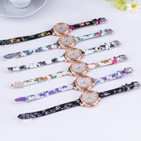 Women Wrist Watch PU Leather with Glass & Zinc Alloy plated adjustable & with flower pattern & with rhinestone nickel lead & cadmium free 30mm Length Approx 9 Inch Sold By PC