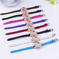 Women Wrist Watch PU Leather with Glass & Zinc Alloy plated adjustable & with rhinestone nickel lead & cadmium free 30mm Length Approx 9 Inch Sold By PC