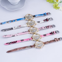Women Wrist Watch PU Leather with Glass & Zinc Alloy plated with Eiffel Tower pattern & adjustable & with rhinestone nickel lead & cadmium free 30mm Length Approx 9 Inch Sold By PC