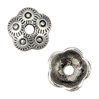 Chapeau de perle en alliage de zinc, fleur, Plaqué de couleur d'argent, protéger l'environnement, sans nickel, plomb et cadmium, 8.50x8.50x3mm, Trou:Environ 1.5mm, 1000PC/lot, Vendu par lot