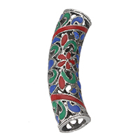 Tibetan Style Tube Beads, Curved Tube, antique silver color plated, enamel & hollow, nickel, lead & cadmium free, 44x13x10mm, Hole:Approx 7.5mm, 100PCs/Lot, Sold By Lot