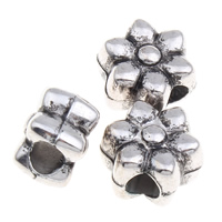 Copper Coated Plastic European Bead, Flower, antique silver color plated, without troll, 12x8mm, Hole:Approx 4mm, 1000PCs/Bag, Sold By Bag