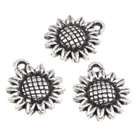 Copper Coated Plastic Pendant Sunflower antique silver color plated Approx 1mm Sold By Bag