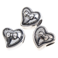 Kobber Coated Plastic European Bead, Heart, antik sølv farve forgyldt, uden trold, 13x13x12mm, Hole:Ca. 4mm, 1000pc'er/Bag, Solgt af Bag