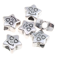 Copper Coated Plastic European Bead, Star, antique silver color plated, without troll, 13x7mm, Hole:Approx 4mm, 1000PCs/Bag, Sold By Bag
