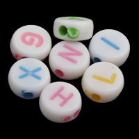 Perles acrylique alphabet, mélangé & couleur solide, 7x3mm, Trou:Environ 1mm, Environ 4000PC/sac, Vendu par sac