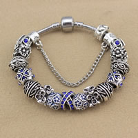 European Bracelet, Tibetan Style, with brass chain, antique silver color plated, different length for choice & enamel & with rhinestone, nickel, lead & cadmium free, Sold By Strand