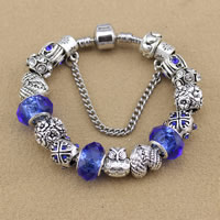 European Bracelet, Tibetan Style, with brass chain & Crystal, antique silver color plated, different length for choice & faceted & with rhinestone, nickel, lead & cadmium free, Sold By Strand