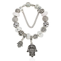 Hamsa Bracelets, Tibetan Style, with brass chain & Rhinestone Clay Pave & Crystal & Lampwork, antique silver color plated, Islamic jewelry & different length for choice & enamel & faceted & with rhinestone, nickel, lead & cadmium free, Sold By Strand