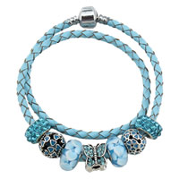 European Bracelet Zinc Alloy with Rhinestone Clay Pave & PU Leather & Lampwork plated & enamel & with rhinestone nickel lead & cadmium free Sold By Strand