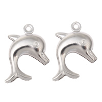 Stainless Steel Animal Pendants, Dolphin, original color, 14x19x5mm, Hole:Approx 1mm, 200PCs/Bag, Sold By Bag