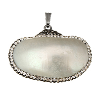 Natural White Shell Pendants, with brass bail & Rhinestone Clay Pave, platinum color plated, nickel, lead & cadmium free, 40x29.50x13.50mm, Hole:Approx 3x6.5mm, 10PCs/Lot, Sold By Lot