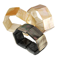 Bracelet bijoux coquillage, coquille, cadre, naturel, différents matériaux pour le choix, 25-26x25-26x6-7mm, Longueur:Environ 8 pouce, 3Strandstoron/lot, Vendu par lot