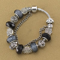 European Bracelet Zinc Alloy with brass chain & Crystal & Lampwork antique silver color plated & faceted nickel lead & cadmium free Sold By Strand