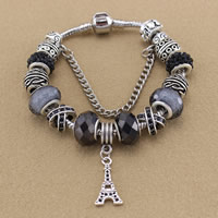 European Bracelet Zinc Alloy with brass chain & Rhinestone Clay Pave & Crystal & Lampwork Eiffel Tower antique silver color plated & faceted & with rhinestone nickel lead & cadmium free Sold By Strand