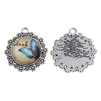 Tibetan Style Flat Round Pendants, with Glass, antique silver color plated, time gem jewelry & decal, lead & cadmium free, 31x34x8mm, Hole:Approx 3mm, Sold By PC