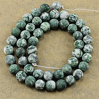 Grüner Tupfen Stein Perlen, grüner Punkt Stein, rund, natürlich, verschiedene Größen vorhanden & satiniert, Bohrung:ca. 1-2mm, Länge:ca. 15 ZollInch, verkauft von Menge