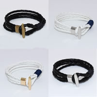 PU Leather Cord Bracelets, with Waxed Cotton Cord, Tibetan Style clasp, plated, more colors for choice, nickel, lead & cadmium free, Length:Approx 8.5 Inch, 10Strands/Lot, Sold By Lot