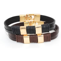 Cowhide Bracelet, with Waxed Cotton Cord & Tibetan Style, gold color plated, more colors for choice, nickel, lead & cadmium free, Length:Approx 8.5 Inch, 10Strands/Lot, Sold By Lot