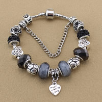 European Bracelet Zinc Alloy with brass chain & Rhinestone Clay Pave & Crystal & Lampwork Heart word made with love antique silver color plated & faceted nickel lead & cadmium free Sold By Strand